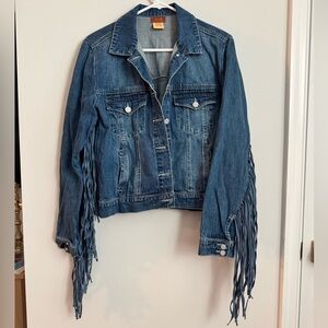 Scully Blue Denim Jacket with Fringe Sleeves